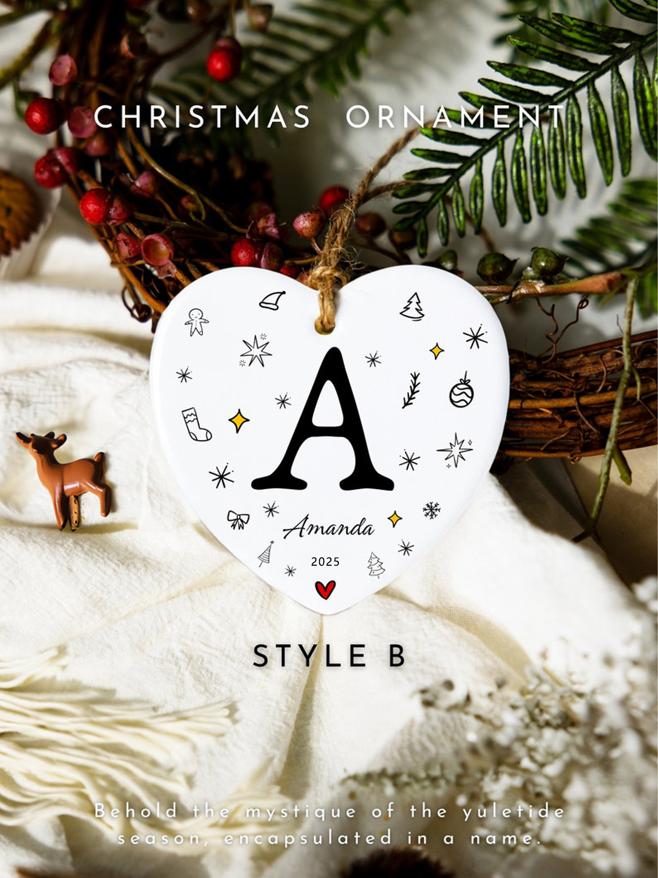 Custom Heart Letter Christmas Ornament